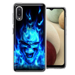 Samsung Galaxy A02 Blue Flaming Skull Double Layer Phone Case Cover