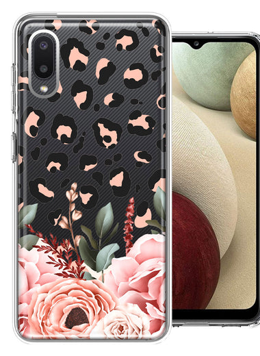 For Samsung Galaxy A02 Classy Blush Peach Peony Rose Flowers Leopard Phone Case Cover