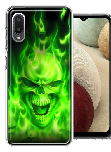 Samsung Galaxy A02 Green Flaming Skull Double Layer Phone Case Cover