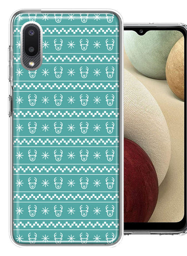 Samsung Galaxy A02 Teal Christmas Reindeer Pattern Design Double Layer Phone Case Cover