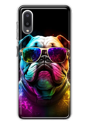 Samsung Galaxy A02 Neon Rainbow Glow Bulldog Hybrid Protective Phone Case Cover