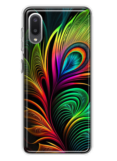 Samsung Galaxy A02 Neon Rainbow Glow Peacock Feather Hybrid Protective Phone Case Cover