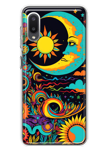 Samsung Galaxy A02 Neon Rainbow Psychedelic Indie Hippie Indie Moon Hybrid Protective Phone Case Cover