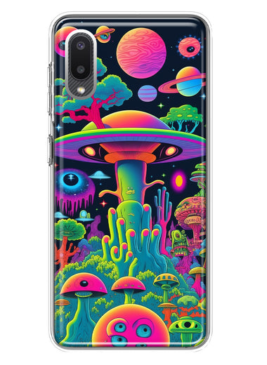 Samsung Galaxy A02 Neon Rainbow Psychedelic UFO Alien Planet Hybrid Protective Phone Case Cover