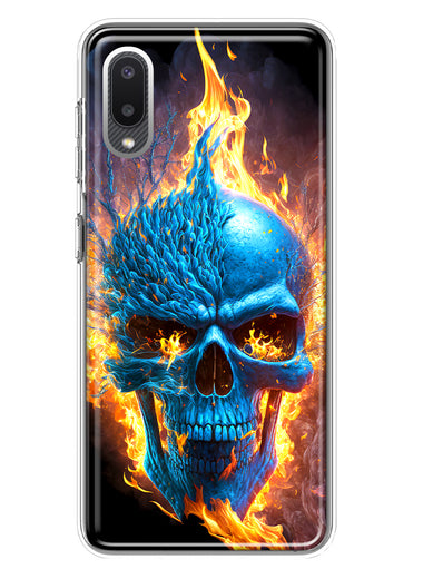 Samsung Galaxy A02 Blue Flaming Skull Burning Fire Double Layer Phone Case Cover