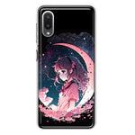 Samsung Galaxy A02 Kawaii Manga Pink Cherry Blossom Dreaming Moon Girl Hybrid Protective Phone Case Cover