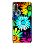 Samsung Galaxy A02 Neon Rainbow Daisy Glow Colorful Daisies Baby Blue Pink Yellow White Double Layer Phone Case Cover