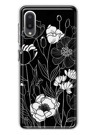 Samsung Galaxy A02 Line Drawing Art White Floral Flowers Hybrid Protective Phone Case Cover