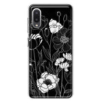 Samsung Galaxy A02 Line Drawing Art White Floral Flowers Hybrid Protective Phone Case Cover