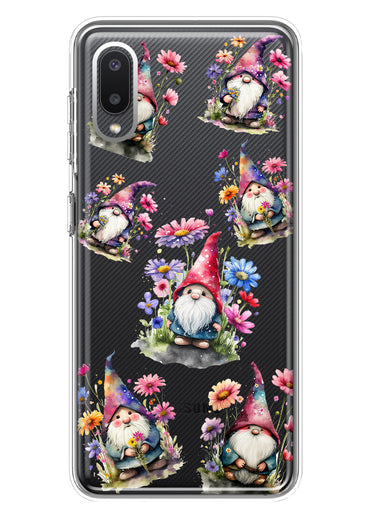 Samsung Galaxy A02 Cute Pink Purple Cosmos Flowers Gnomes Spring Floral Double Layer Phone Case Cover