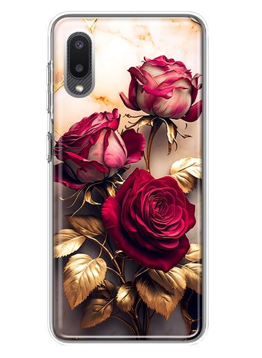 Samsung Galaxy A02 Romantic Elegant Gold Marble Red Roses Double Layer Phone Case Cover