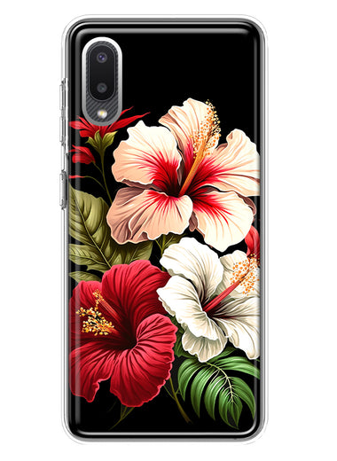Samsung Galaxy A02 Pink Red Hibiscus Wild Flowers Floral Hybrid Protective Phone Case Cover