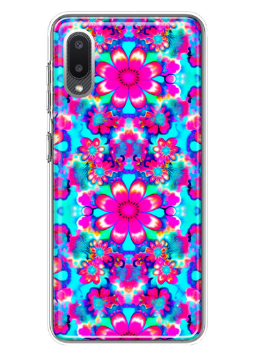 Samsung Galaxy A02 Pink Blue Vintage Hippie Tie Dye Flowers Hybrid Protective Phone Case Cover