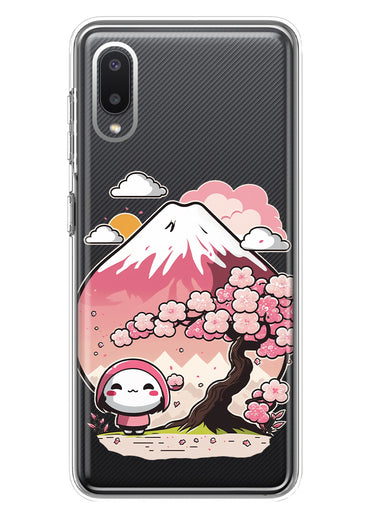 Samsung Galaxy A02 Kawaii Manga Pink Cherry Blossom Fuji Mountain Mochi Girl Hybrid Protective Phone Case Cover