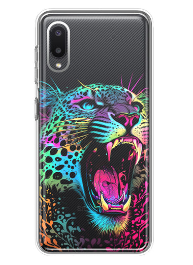 Samsung Galaxy A02 Neon Rainbow Glow Colorful Leopard Hybrid Protective Phone Case Cover