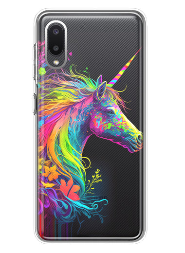 Samsung Galaxy A02 Neon Rainbow Glow Unicorn Floral Hybrid Protective Phone Case Cover