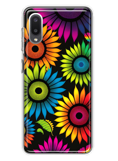 Samsung Galaxy A02 Neon Rainbow Glow Sunflowers Colorful Floral Pink Purple Double Layer Phone Case Cover