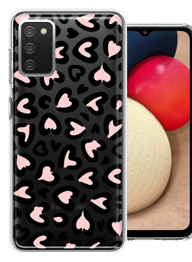 Samsung Galaxy A02S Cute Pink Leopard Print Hearts Valentines Day Love Double Layer Phone Case Cover