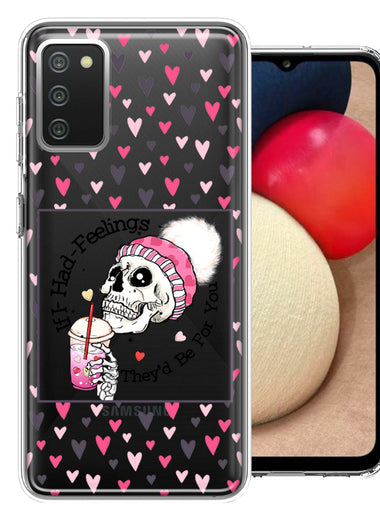 Samsung Galaxy A03S Pink Dead Valentine Skull Frap Hearts If I had Feelings They'd Be For You Love Double Layer Phone Case Cover