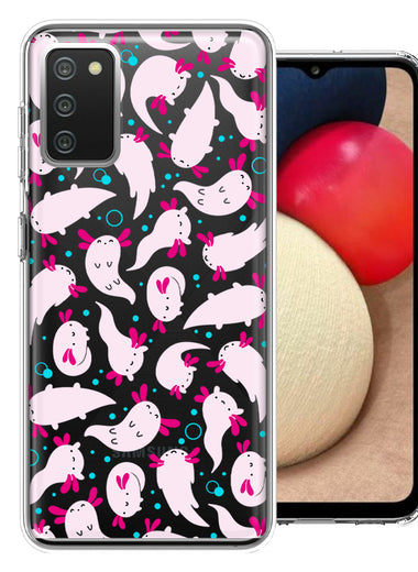 Samsung Galaxy A02S Pink Happy Swimming Axolotls Polka Dots Double Layer Phone Case Cover