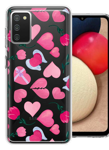 Samsung Galaxy A02S Pretty Valentines Day Hearts Chocolate Candy Angel Flowers Double Layer Phone Case Cover