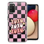 Samsung Galaxy A02S Retro Pink Checkered XOXO Vintage 70s Style Hippie Valentine Love Double Layer Phone Case Cover