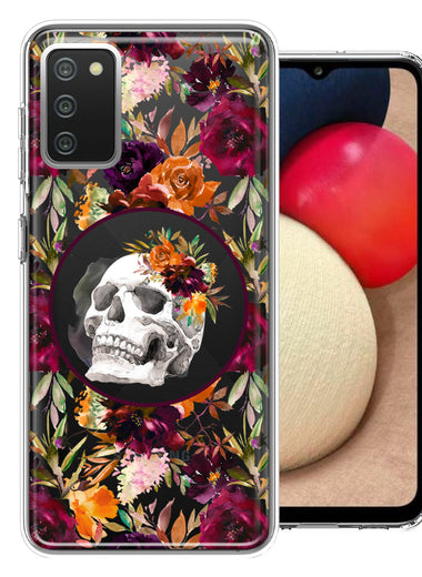 Samsung Galaxy A02S Romance Is Dead Valentines Day Halloween Skull Floral Autumn Flowers Double Layer Phone Case Cover