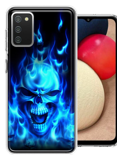 Samsung Galaxy A02S Blue Flaming Skull Double Layer Phone Case Cover