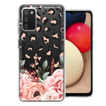 For Samsung Galaxy A02S  Classy Blush Peach Peony Rose Flowers Leopard Phone Case Cover
