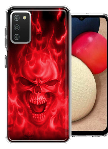 Samsung Galaxy A03S Red Flaming Skull Double Layer Phone Case Cover