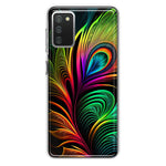 Samsung Galaxy A02S Neon Rainbow Glow Peacock Feather Hybrid Protective Phone Case Cover