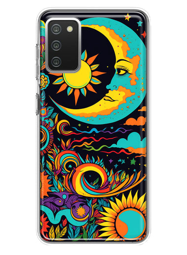 Samsung Galaxy A02S Neon Rainbow Psychedelic Indie Hippie Indie Moon Hybrid Protective Phone Case Cover