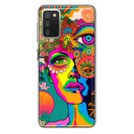 Samsung Galaxy A02S Neon Rainbow Psychedelic Hippie One Eye Pop Art Hybrid Protective Phone Case Cover