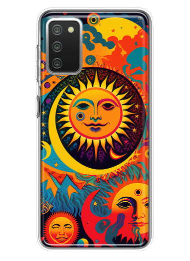 Samsung Galaxy A02S Neon Rainbow Psychedelic Indie Hippie Sun Moon Hybrid Protective Phone Case Cover
