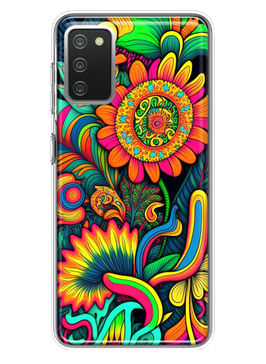 Samsung Galaxy A02S Neon Rainbow Psychedelic Indie Hippie Sunflowers Hybrid Protective Phone Case Cover
