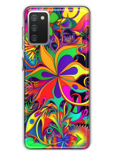 Samsung Galaxy A02S Neon Rainbow Psychedelic Hippie Wild Flowers Hybrid Protective Phone Case Cover