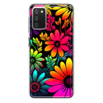 Samsung Galaxy A02S Neon Rainbow Glow Colorful Abstract Flowers Floral Hybrid Protective Phone Case Cover