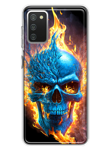 Samsung Galaxy A02S Blue Flaming Skull Burning Fire Double Layer Phone Case Cover