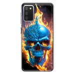 Samsung Galaxy A02S Blue Flaming Skull Burning Fire Double Layer Phone Case Cover