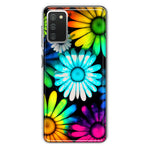 Samsung Galaxy A02S Neon Rainbow Daisy Glow Colorful Daisies Baby Blue Pink Yellow White Double Layer Phone Case Cover