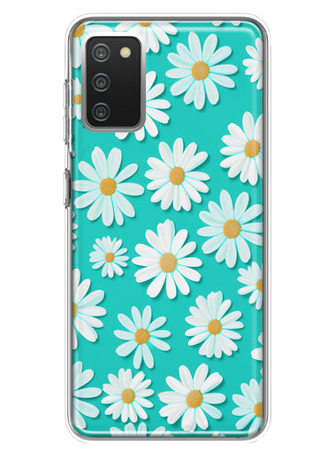 Samsung Galaxy A02S Turquoise Teal White Daisies Cute Daisy Polka Dots Double Layer Phone Case Cover
