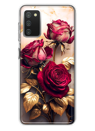 Samsung Galaxy A02S Romantic Elegant Gold Marble Red Roses Double Layer Phone Case Cover