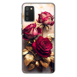 Samsung Galaxy A02S Romantic Elegant Gold Marble Red Roses Double Layer Phone Case Cover