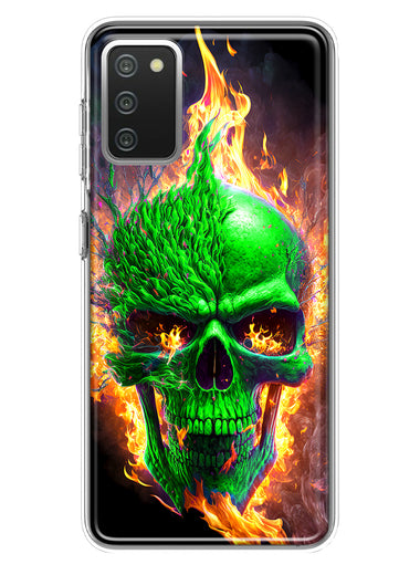 Samsung Galaxy A02S Green Flaming Skull Burning Fire Double Layer Phone Case Cover