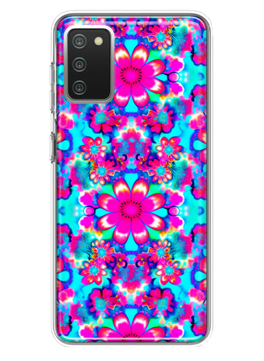 Samsung Galaxy A02S Pink Blue Vintage Hippie Tie Dye Flowers Hybrid Protective Phone Case Cover