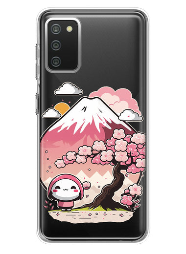 Samsung Galaxy A02S Kawaii Manga Pink Cherry Blossom Fuji Mountain Mochi Girl Hybrid Protective Phone Case Cover