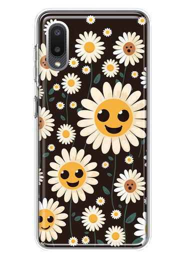 Samsung Galaxy A02 Cute Smiley Face White Daisies Double Layer Phone Case Cover