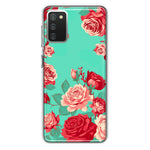 Samsung Galaxy A02S Turquoise Teal Vintage Pastel Pink Red Roses Double Layer Phone Case Cover