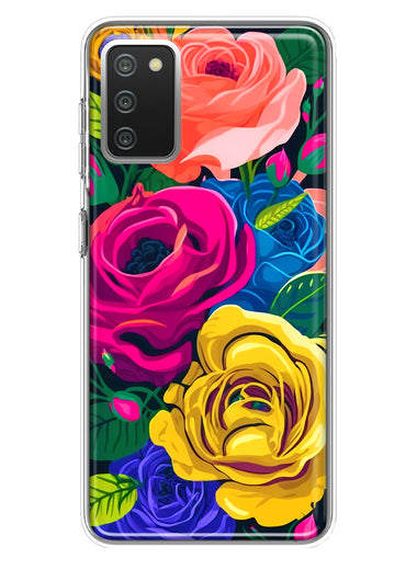 Samsung Galaxy A02S Vintage Pastel Abstract Colorful Pink Yellow Blue Roses Double Layer Phone Case Cover