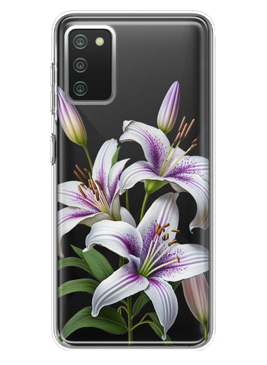 Samsung Galaxy A02S White Lavender Lily Purple Flowers Floral Hybrid Protective Phone Case Cover